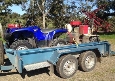 A Wrehaven trailer fitted to carry a mono- bike for easy travel across paddocks to weed spraying areas