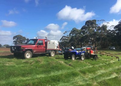 A fully equipped weed spraying truck at work on an Adelaide Hills farmland