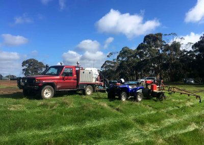 A Wrenhaven weed spraying vehicle fitted with boomspray's to allow it reach further when spraying weed killing chemicals